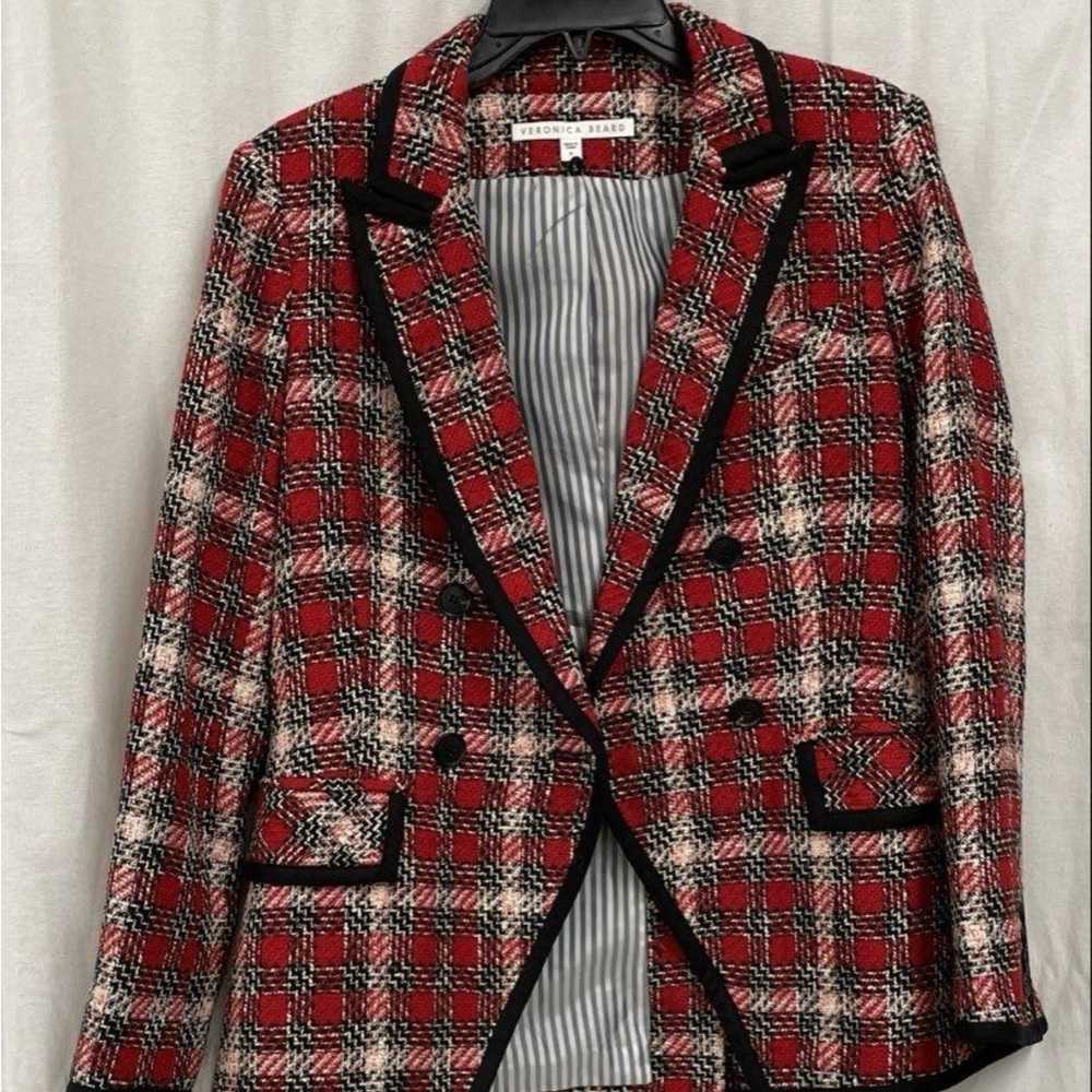 Veronica Beard Red and Black Plaid Blazer